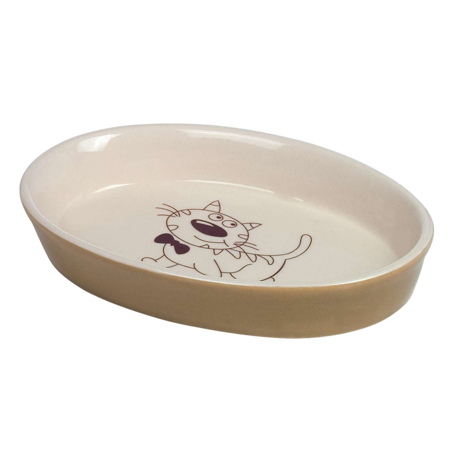 Keramic katteskål oval - 17 X 11 X 2,5 cm - 120 ml - Lysebrun