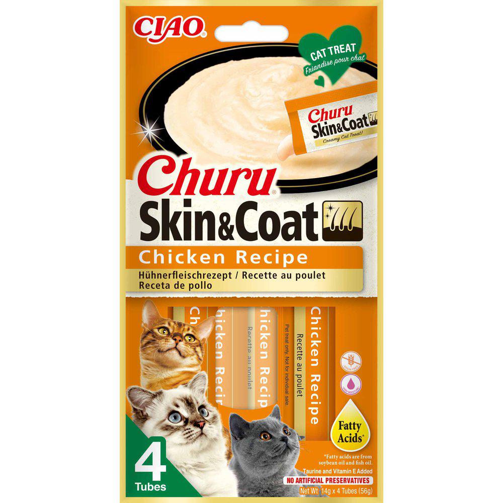 Kattegodbidder INABA Churu Skin & Coat - kylling, 4×14 g