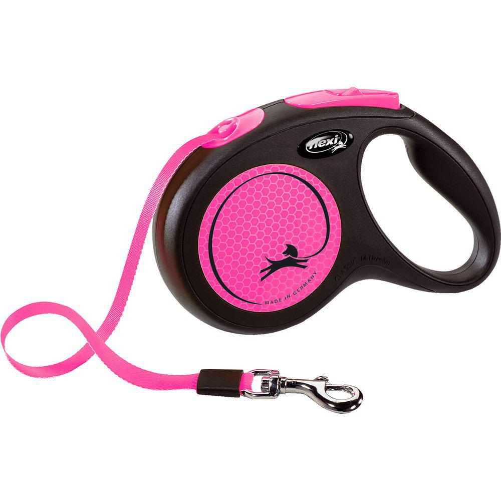 flexi New NEON M bånd 5 m, 25 kg, sort / neon pink