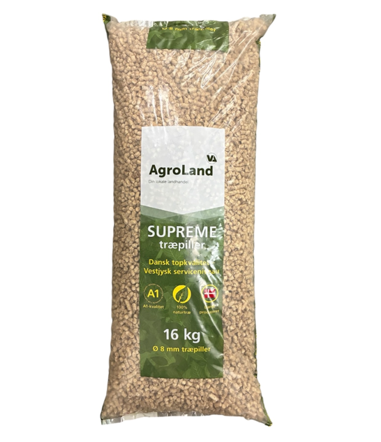 Træpiller Supreme 8 mm sæk m/16 kg