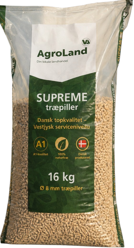 Træpiller Supreme 8 mm sæk m/16 kg