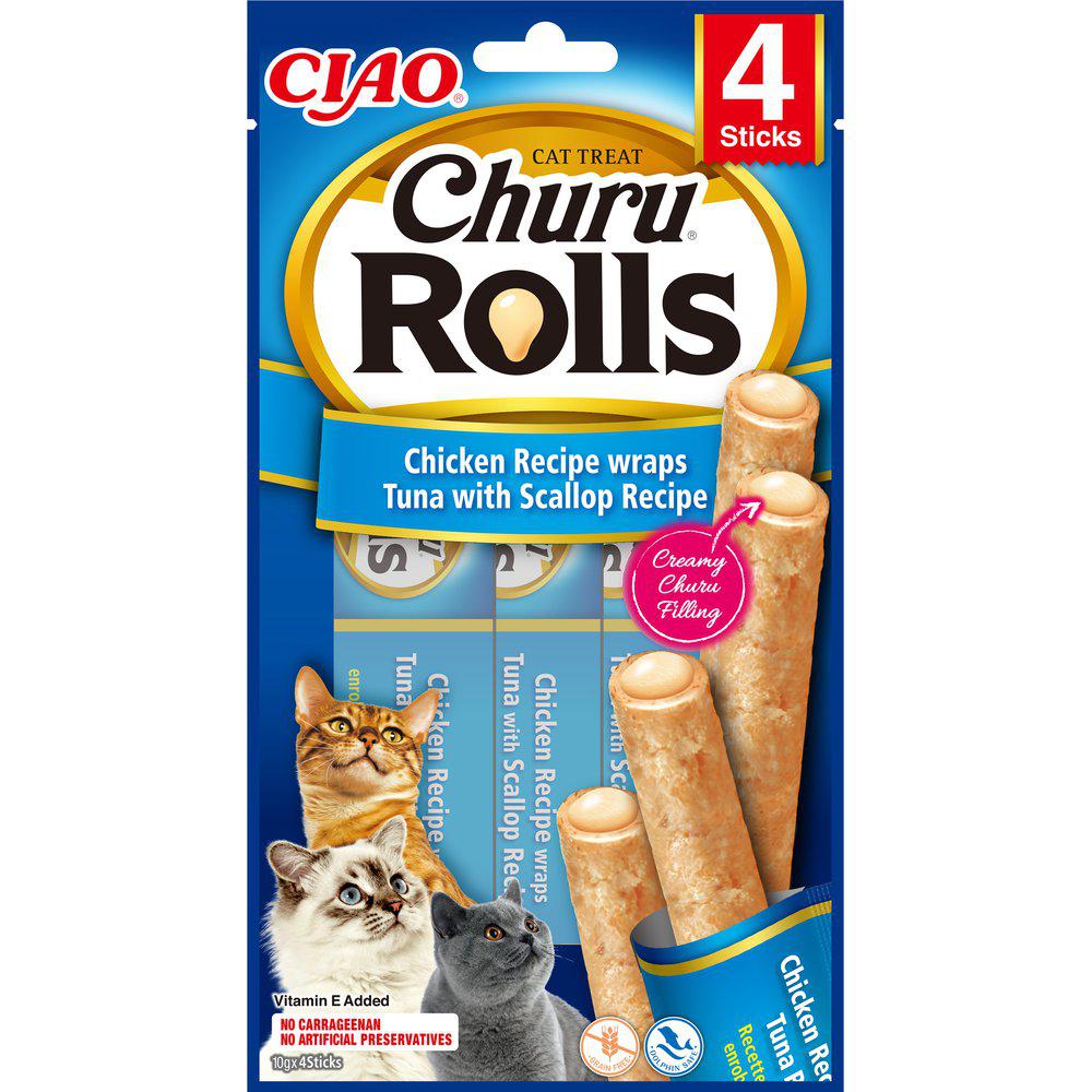 Kattegodbidder INABA Churu Rolls kylling omvikler tun med kammusling - 4×10 g