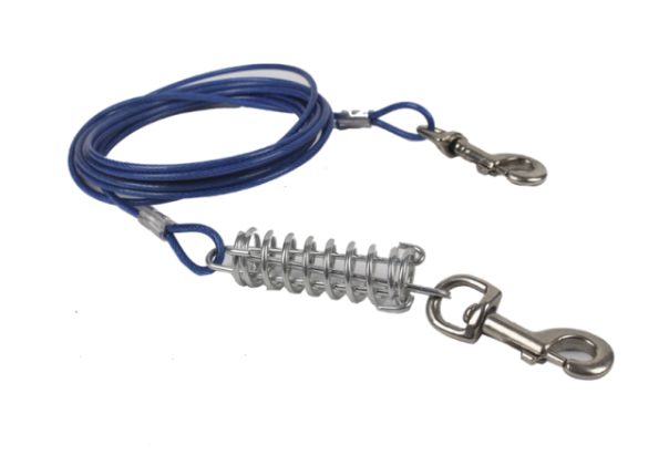 Tie out cable with spring 