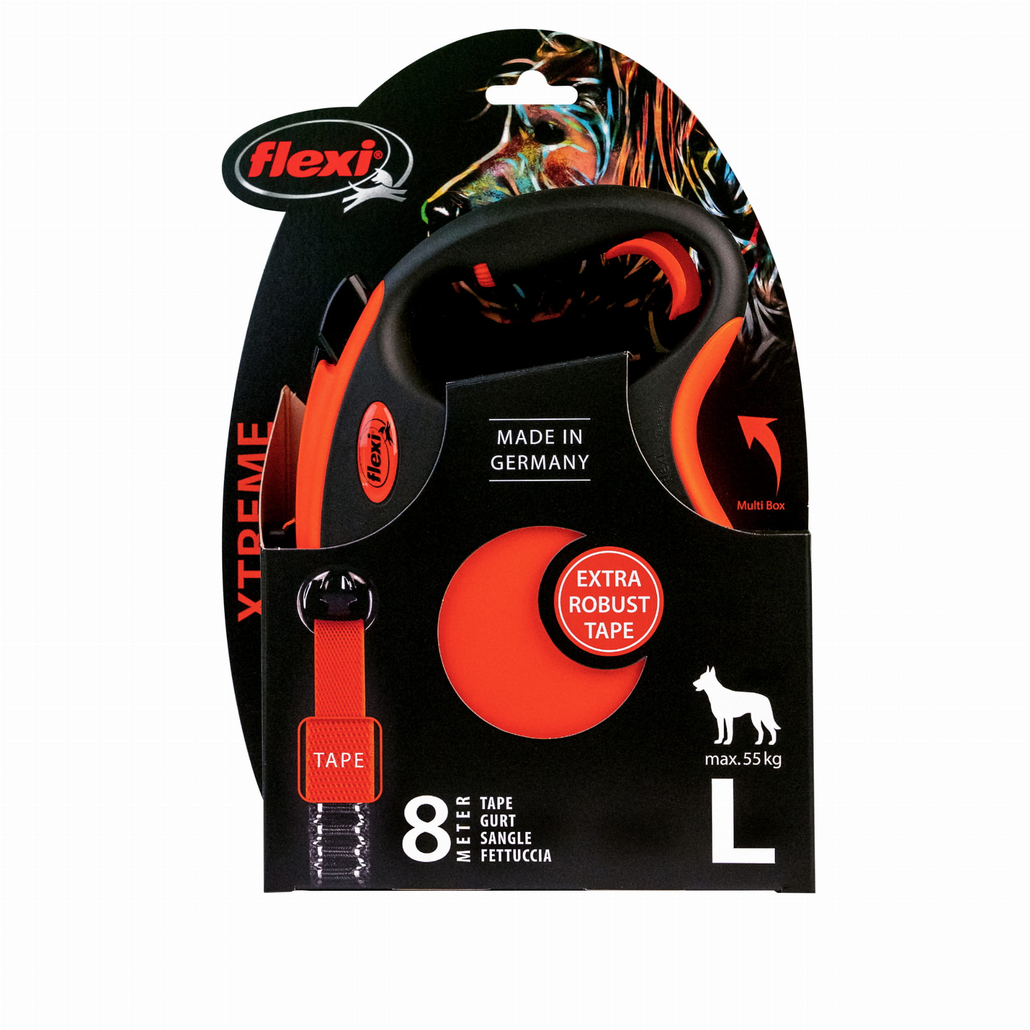 Flexi Xtreme, Bånd line, Large, Orange, 8M, Max 55 kg