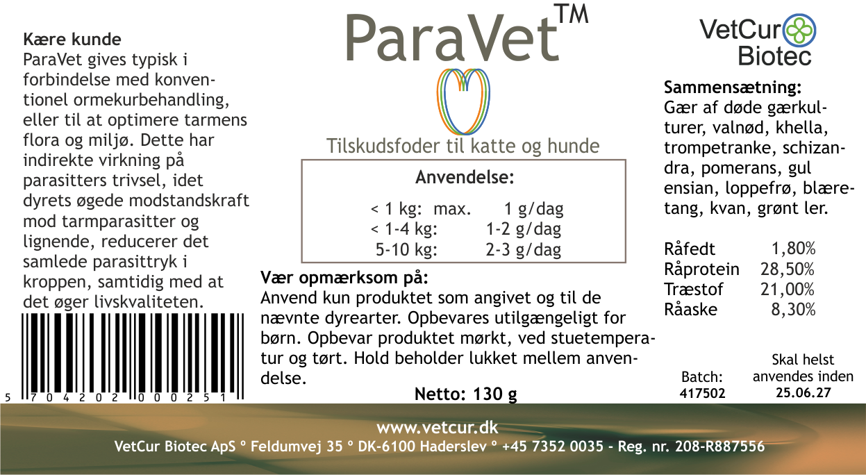 ParaVet pulver hund/kat 130 gram