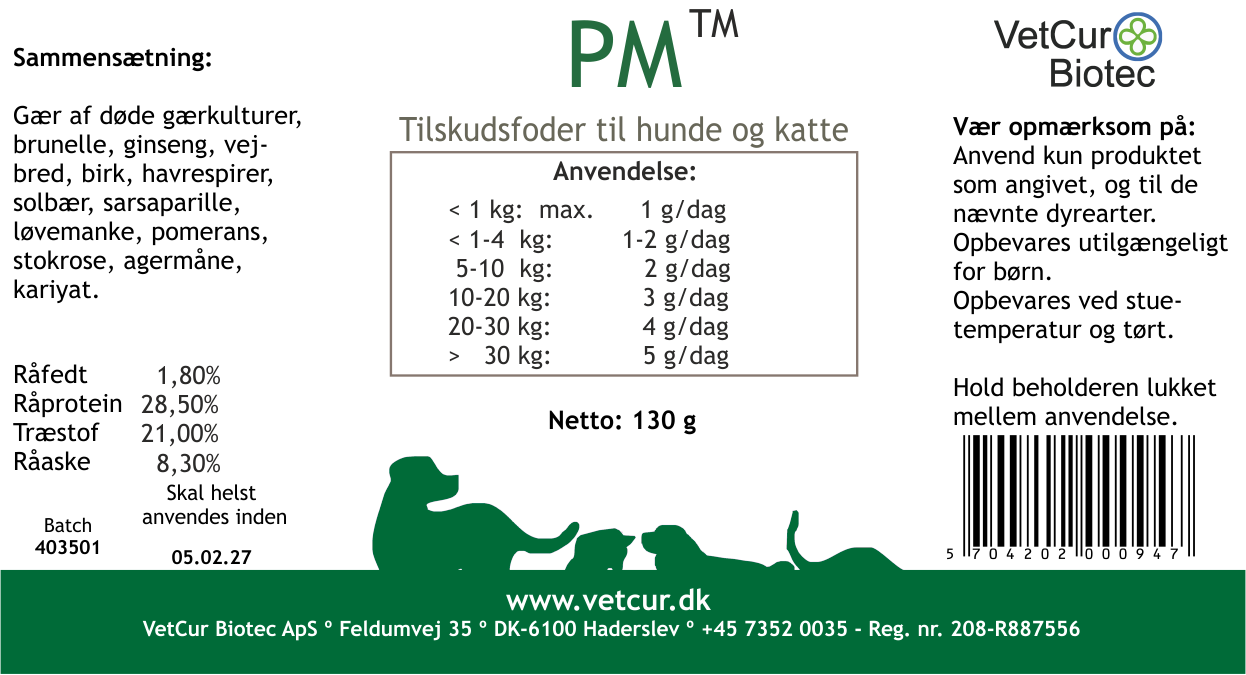 PM pulver til hund & kat 130 gram