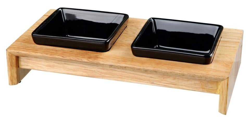 Trixie Bowl set ceramic/wood 2 × 0.2 l/10 × 10 cm/28 × 5 × 15 cm black
