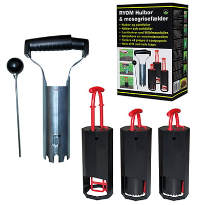 Mosegrisefælde 3 stk inklusiv hulbor