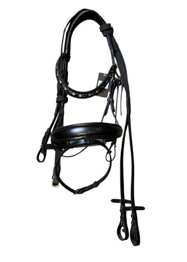 Cryll trense med aachner næsebånd og tilbagetræk str. full