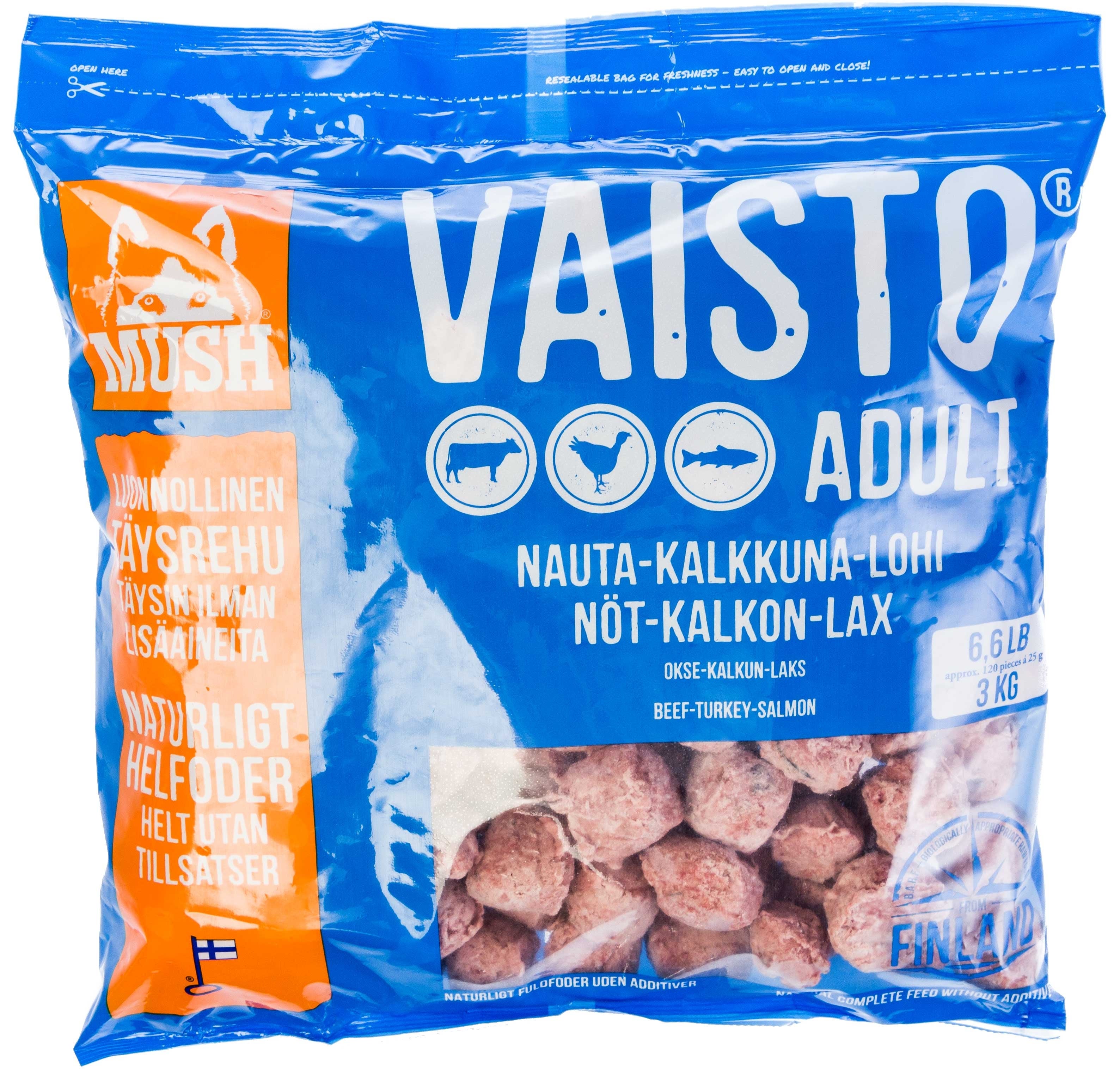 MUSH Vaisto Blå XL - Okse, Kalkun og Laks - 3kg