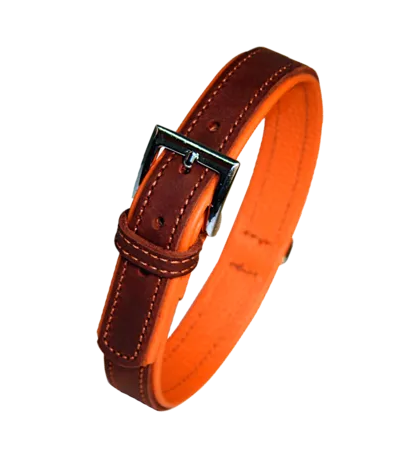 Læderhalsbånd brun med spænde