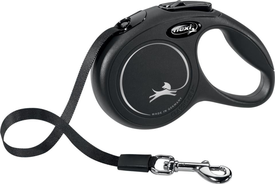 flexi New Classic udtrækkelig hundesnor M 5 m - sort, til hunde op til 25 kg