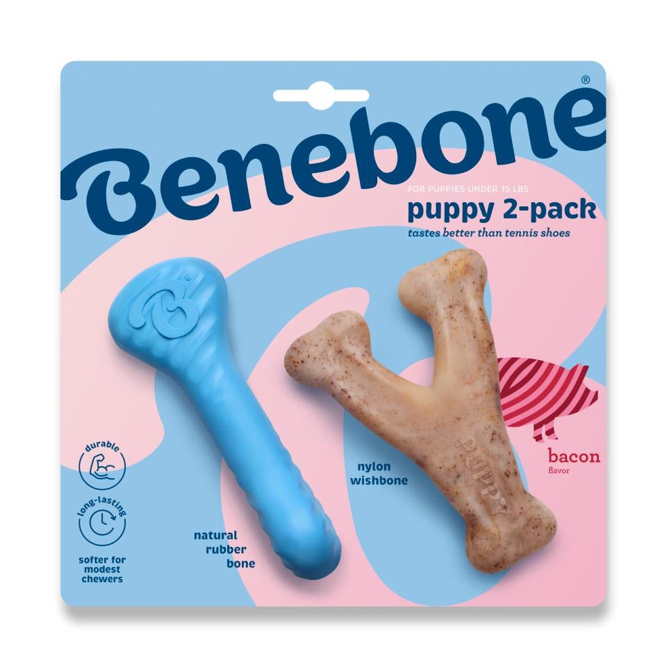 Puppy 2-Pack Rubber Bone/Wishbone Bacon
